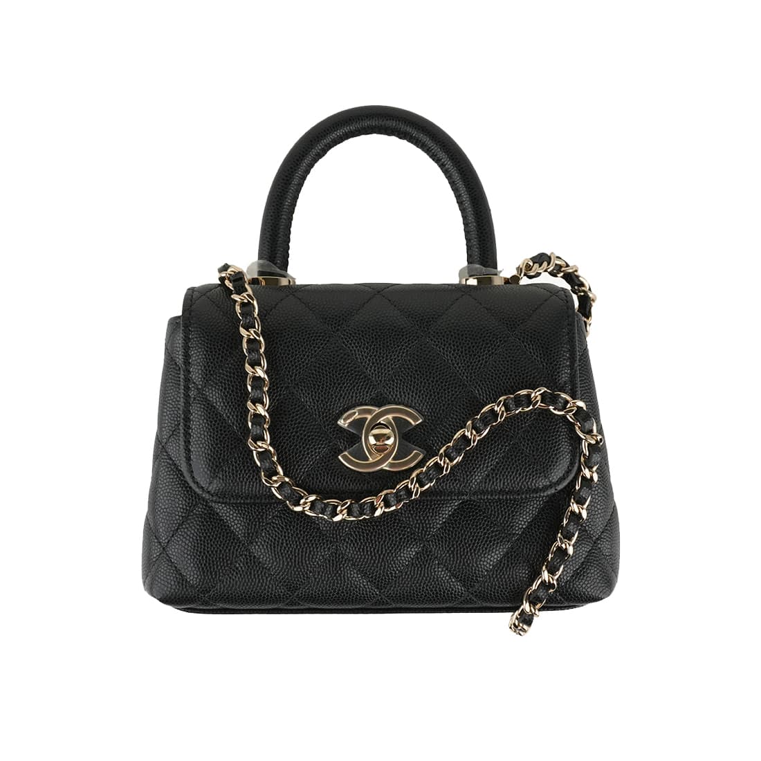 CHANEL MINI COCO HANDLE 香奈兒 迷你手柄口蓋包 黑色 金扣 魚子醬牛皮【 殿堂黑金 · 保值首選 】