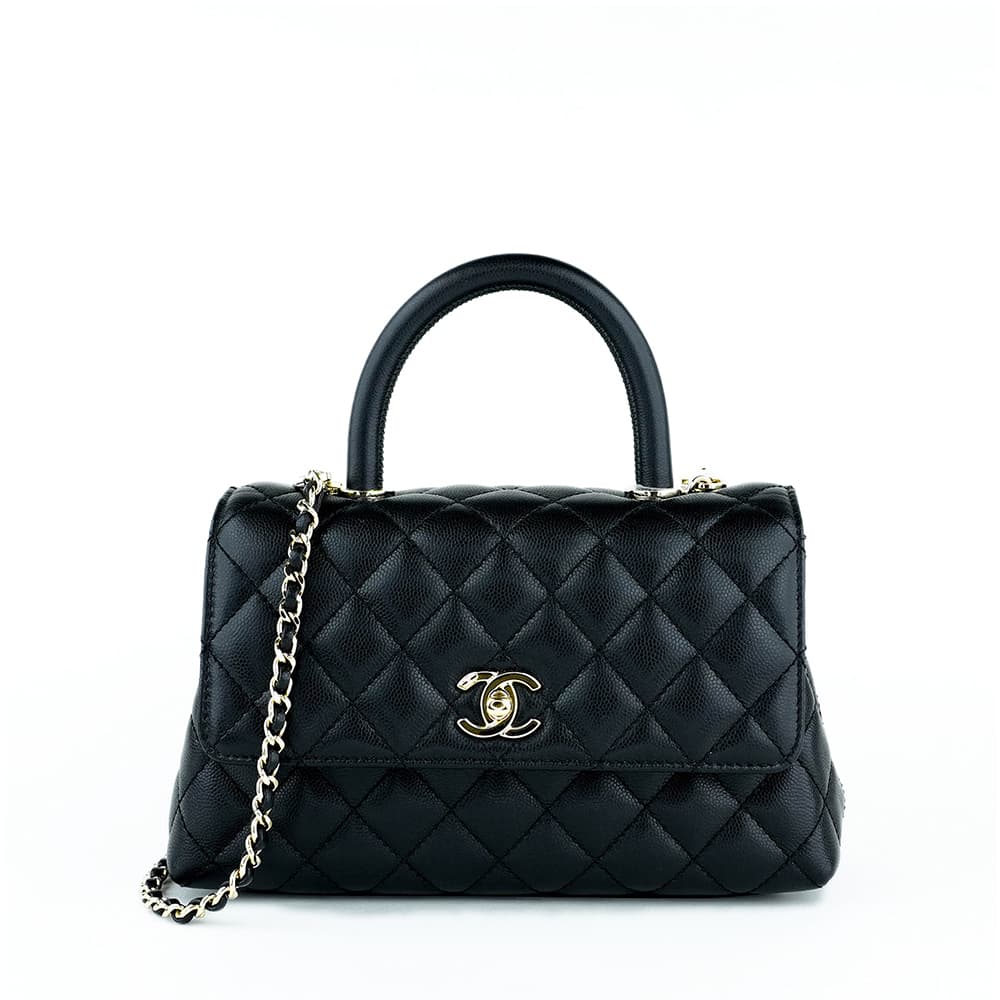 CHANEL 香奈兒 Coco Handle 小號 黑金 牛皮手提・斜背兩用包  Coco Handle Small Black Caviar LGHW